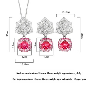Nouvel ensemble de bijoux en cuivre plaqué or, zircon rouge taille brillant 12 mm, écologique et tendance, pour fêtes, pour acheteurs en gros en Chine - Product Image 2