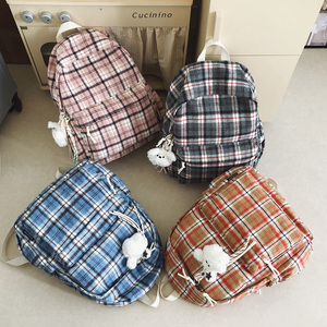 Vintage Preppy Blue Plaid <b>Backpack</b> Women <b>Student</b> School Daily Lightweight Shoulder Bag - Product Image 4