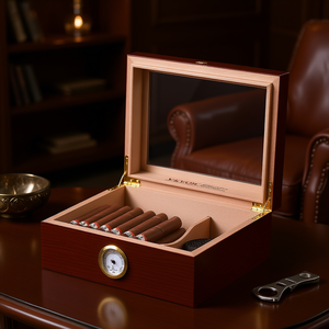 Humidor para Cigarros Vikyone de Cedro, Capacidad para 50 Cigarros, Tapa de Vidrio con Higrómetro, Gabinete Portátil, Diseño Clásico - Product Image 2