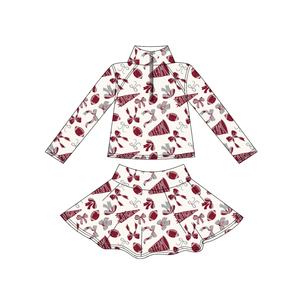 GLD1284 Custom Little active girl Brown red grey <b>bows</b> print outfits kids wholesale girl yoga child clothing Athletic set - Product Image 1