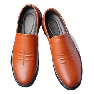 Mocassins en cuir pour hommes, bout rond, à enfiler, semelle extérieure en caoutchouc respirante, couleur unie, chaussures décontractées d'automne - Product Image 5