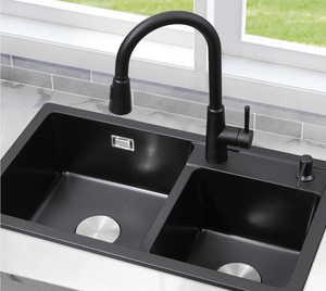 Composite bồn rửa nhà bếp màu đen Bồn Rửa Nhà Bếp 8145 bát đôi Granite undermount thạch anh bóng 1 năm, 1 năm trên truy cập 50 cái - Product Image 2