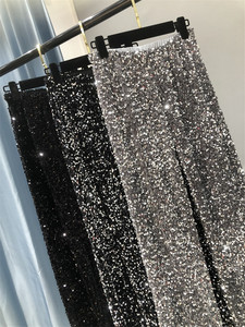 Autunno e inverno <span class=keywords><strong>pantaloni</strong></span> larghi con <span class=keywords><strong>paillettes</strong></span> ispessite drappo <span class=keywords><strong>pantaloni</strong></span> per pulire taglie forti <span class=keywords><strong>pantaloni</strong></span> lunghi dritti lucidi da donna - Product Image 2
