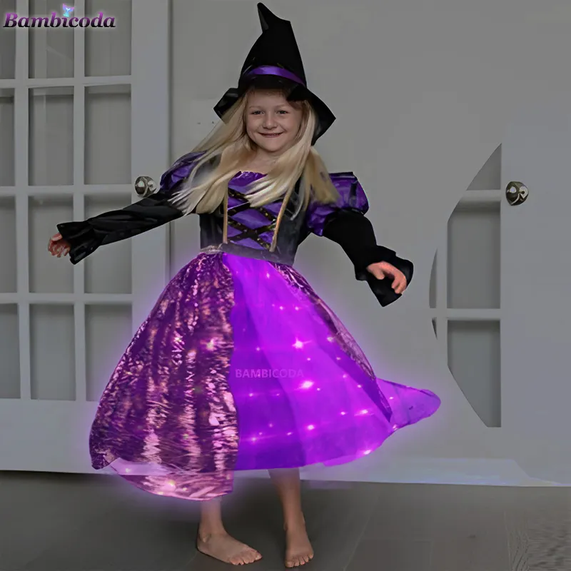 Halloween Meisjes Heks Jurk Carnaval Feest Peuter Kind Kostuum Baby Vampirina Led Verkleed Kinderen Vampier Pompoen Kleding