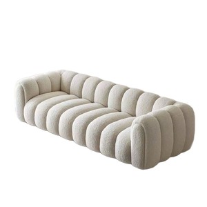 Canapé rétro crème en laine d'agneau, design nuage de bonbons, style minimaliste pour salon - Product Image 5