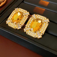Boucles d'oreilles clous élégantes de style vintage moyen-ancien, en alliage, avec motif floral géométrique et sertissage clos de pierre naturelle, électroplaquées, pour soirée