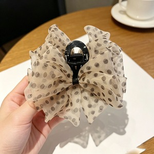 Organza polka dot <b>bow</b> hair <b>clip</b>, mesh, elegant and youthful, large and sophisticated hair <b>clip</b>. - Product Image 4