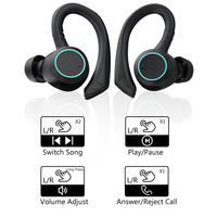 Earphone Bluetooth Nirkabel TWS Sport Earbuds OEM Anti Air IPX7 dengan Pengait Telinga dan LED Touch