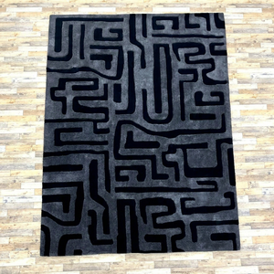 Tapis de luxe en laine tuftée à la main HARI ENTERPRISES HE441, design moderne abstrait à vagues, poils moyens, rectangulaire, pour salon et chambre à coucher - Product Image 1