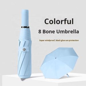 Modern Manual Three-Folding 8-Rib <b>Black</b> Coating UV Protection 97cm Open Diameter <b>All</b>-<b>in</b>-<b>One</b> Sun Rain Sunshade Umbrella - Product Image 3