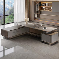 Bureau de direction haut de gamme convertible en L en bois avec rangements pour salle de réunion
