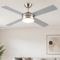 Ventilateur de plafond 52 pouces à 4 pales avec lumière, commande directe RTS, corps nickelé moderne et minimaliste, pales argentées JSY-4002