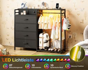 Armoire autoportante moderne SENYU avec 4 tiroirs, cadre métallique, penderie et éclairage intégré, meuble de rangement pour chambre à coucher - Product Image 3