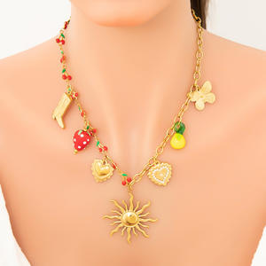 Collier avec pendentif en forme de cœur, plaqué or 18 carats, en acier inoxydable, pour femme, bijoux cadeau avec breloques soleil, cerise, citron - Product Image 2