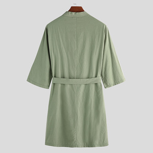 Accappatoio da Uomo a <span class=keywords><strong>Tre</strong></span> <span class=keywords><strong>Quarti</strong></span> di <span class=keywords><strong>Manica</strong></span>, Nuovo Stile, Lungo, per Casa, Tinta Unita, Comodo, in Lino, Pigiama, Vestaglia, Abbigliamento Notturno - Product Image 3