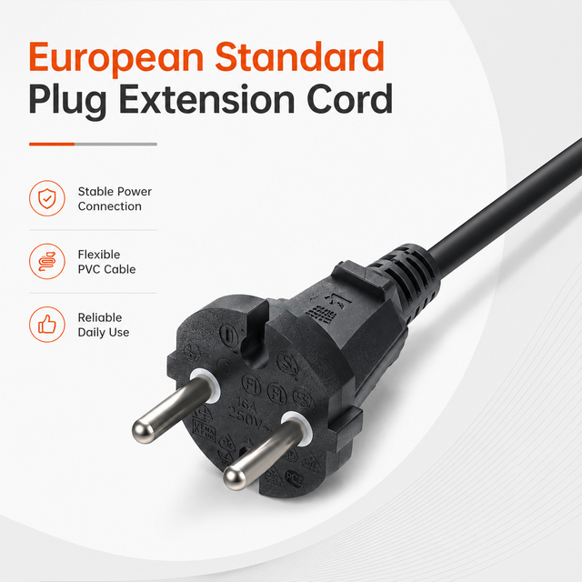 European Standard Schuko Plug Power Extension Cord Flexible PVC Cable for Home Office Electrical Appliances Wholesale