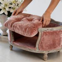 Canapé-lit pour animaux de compagnie en bois massif sculpté vintage, coussin en velours lavable, canapé incurvé surélevé pour chien, meubles de luxe, lit de repos pour chat