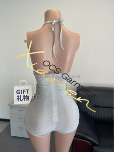 Ocstrade Ropa De Mujer Monos Cortos Sexys Sin Mangas Con <span class=keywords><strong>Espalda</strong></span> Descubierta Y Cuello Halter Brillante Con Pedrería Para Mujer - Product Image 4