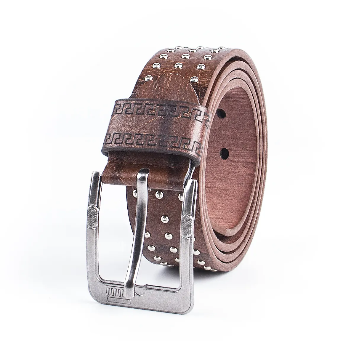 Men's antique belt for men with rivets Leather smooth buckle Men's wear belt factory