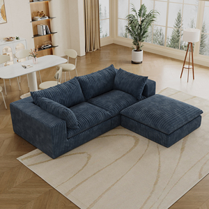 Sofá Seccional Modular <span class=keywords><strong>de</strong></span> <span class=keywords><strong>3</strong></span> <span class=keywords><strong>Plazas</strong></span> Kinwood, Estilo Americano Retro Moderno, Color Marrón, Tela <span class=keywords><strong>de</strong></span> Pana Gruesa a Rayas, Juego <span class=keywords><strong>de</strong></span> Sofás para Sala <span class=keywords><strong>de</strong></span> Estar - Product Image 5