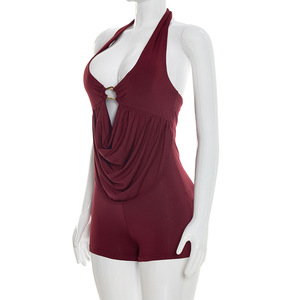 Viviblook J26RP047 Mono Sexy para Mujer, Nuevo Modelo de Verano, Color Sólido, Sin Mangas, Cuello Halter - Product Image 5