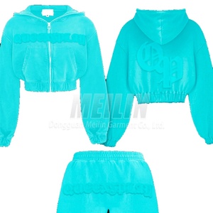 Women Two Piece <b>Suits</b> Distressed Patch logo Clothing Manufacturers Custom Hoodie Set and Sweatpants Set Women Sweatsuit - Product Image 3
