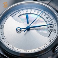 Relojes personalizados con logotipo, caja redonda de acero inoxidable de 42 mm, correa de cuero, hora retrograda, elegante reloj de lujo para hombre.