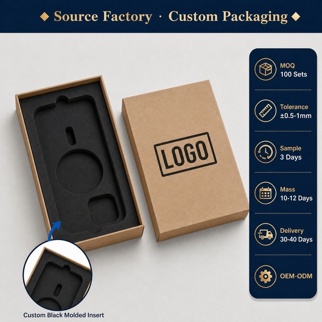 Custom Logo Magnetic Closure Rigid Paper Box Kraft Grey Board EVA Insert Phone Case Packaging