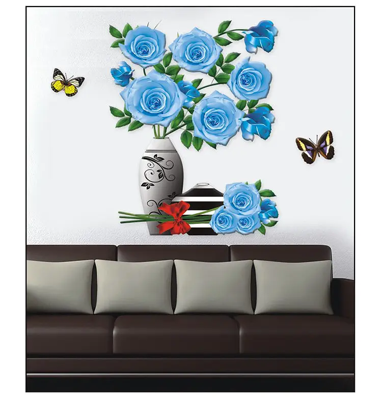 Custom Fashion 8D Vase Flower Wall Sticker Nordic Art Wall Decal PVC Wallpaper Home Room TV Background Decoration DIY