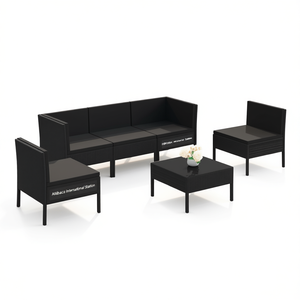 Ensemble de salon de jardin noir 4 places, mobilier d'extérieur contemporain en rotin résistant aux intempéries - Product Image 1