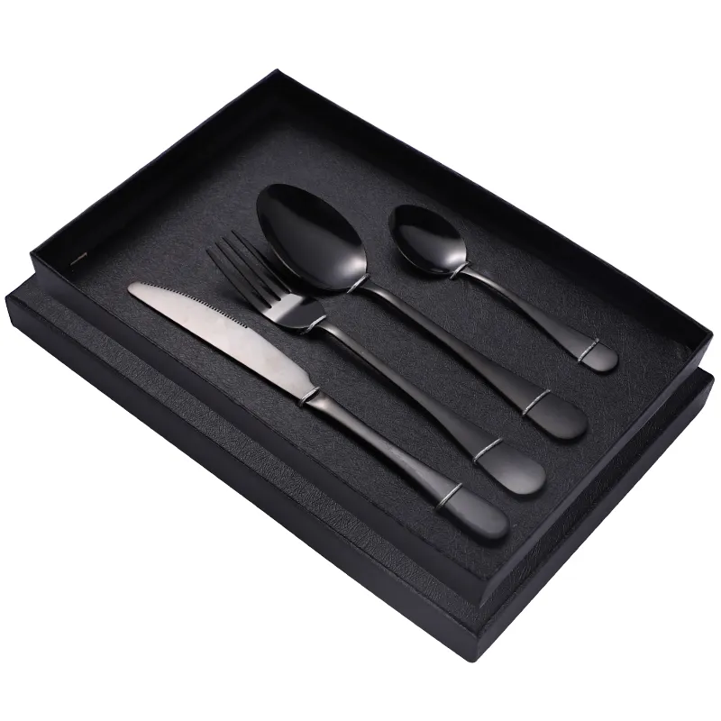 4 Pcs 1010 Bestek Gift Set Vork Mes Lepel Restaurant Party Servies Eten Gebruiksvoorwerpen Zwart Bestek Zilverwerk Set