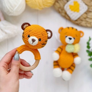 Gran oferta <span class=keywords><strong>mordedor</strong></span> de madera juego de regalo de animales <span class=keywords><strong>Amigurumi</strong></span> hecho a mano ganchillo animales juguetes ganchillo Tigre Animal bebé sonajero mordedores para bebés - Product Image 2