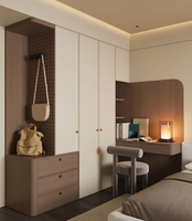 Armoire de chambre contemporaine, gain de place, écologique, avec bureau d'angle intégré, meuble de rangement sur mesure pour hôtel, école, centre commercial