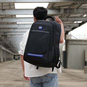 Laptop <b>Backpack</b> <b>Large</b> Capacity Unisex Black Solid Color With Laptop Compartment For Travel And Daily Use - Product Image 3