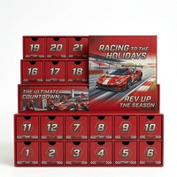Boîte de calendrier de l'Avent Premium 24 jours, boîte cadeau en papier rigide avec impression personnalisée du logo, thème course automobile, 24 tiroirs