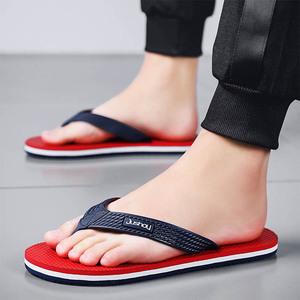 Jushou – tongs pour hommes, rouge et noir, semelle épaisse et souple, antidérapantes, sandales de plage, pour l'été et l'extérieur - Product Image 1