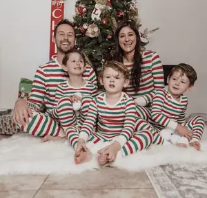 Yeni noel ebeveyn-çocuk çizgili yuvarlak boyun erkek ve kadın's iki parçalı ev kıyafeti aile noel pijama seti