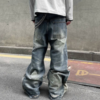 DiZNEW 2025 Jeans en denim style hip-hop pour hommes, pantalon baggy simple, déchiré, imprimé patchwork, coupe droite, coupe skinny, délavé en blanc