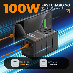 Adaptateur de voyage universel, adaptateur d'alimentation international GaN 100W, adaptateur de prise universelle pour <span class=keywords><strong>TESSAN</strong></span> - Product Image 4