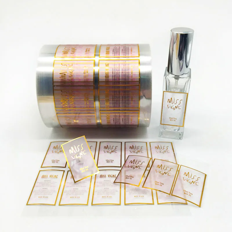 Impression d'étiquettes adhésives d'emballage de bouteille de parfum d'échantillon personnalisé étanche à la mode