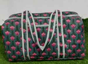 Indian Handmade Comfortable Cotton Fabric Quilted Duffle <b>Bag</b> for <b>Women</b> Casual Travel <b>Weekender</b> Zipper Shopping Shoulder - Product Image 4