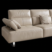 Canapé inclinable en cuir beige moderne 3 places, chaise longue rembourrée pour salon