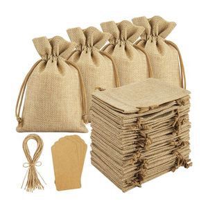 Custom Eco-friendly Natural Jute Christmas Drawstring Gift Bags with Burlap Pouches <b>String</b> Camel Color Custom Logo Wholesale - Product Image 1