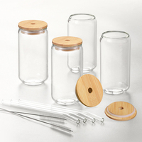 Offre Spéciale – Tasse en Verre Borosilicate Transparent de 16 oz, Verre à Café Glacé, Verre Canette de Bière avec Couvercle et Paille, Gobelet à Eau