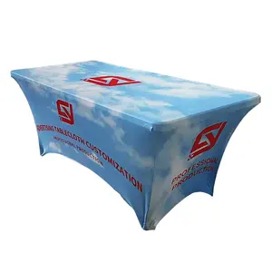 Advertising Custom Printed Table Cloth 4ft Stretch Table Cover Fitted Trestle Table Throw For Event