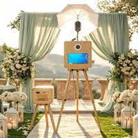 Écran tactile 15,6 pouces, cabine photo vintage en bois pour appareil photo reflex numérique, anneau lumineux LED compatible avec DNP 620 pour les mariages, les fêtes et les événements