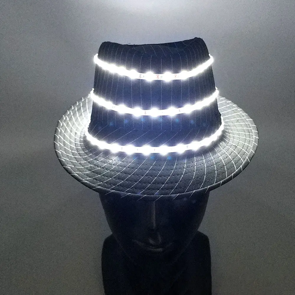 Venta al por mayor personalizado iluminar vacaciones hombres mujeres adulto liso fieltro carnaval neón fiesta accesorios LED brillante luz sombrero de vaquero