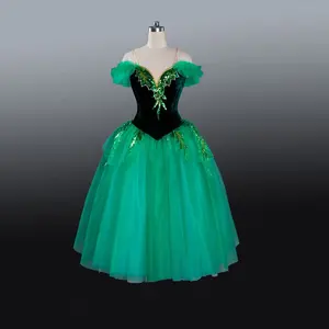 Платье для девушек, зеленое классическое профессиональное Плиссированное балетное платье из тюля с мопедом длиной до щиколотки, корсажный костюм для балета, индивидуальное платье