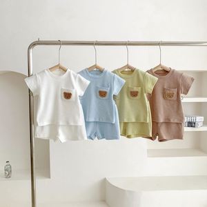 도매 어린이 의류 단색 아기 옷 아동복 세트 여름 반팔 티셔츠 + 반바지 정장 소년 - Product Image 2