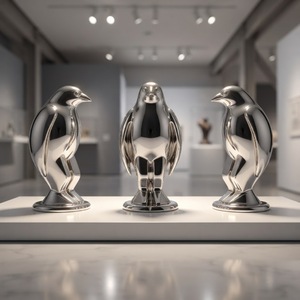 Statue d'animal moderne en métal personnalisée, sculpture en acier inoxydable, pingouin - Product Image 4